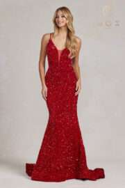 Glimmering Sequins Plunging V-neckline and Illusion inset - lace-up back - Image 10