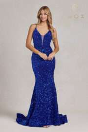 Glimmering Sequins Plunging V-neckline and Illusion inset - lace-up back - Image 12