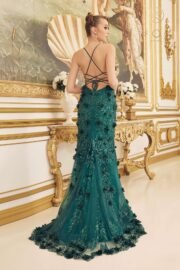 V-Neck 3D Floral Sequin Trumpet Gown - Image 3