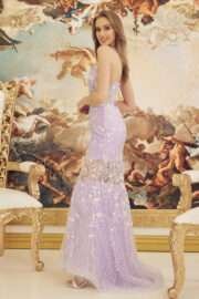 Lace-Up Plunged Neckline Glitter Floral Gown - Image 3