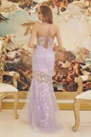 Lace-Up Plunged Neckline Glitter Floral Gown - Image 4