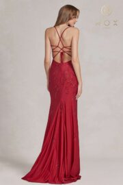 Long Stretch Satin Embellished with intricate beads and a deep illusion V-neckline - Image 5