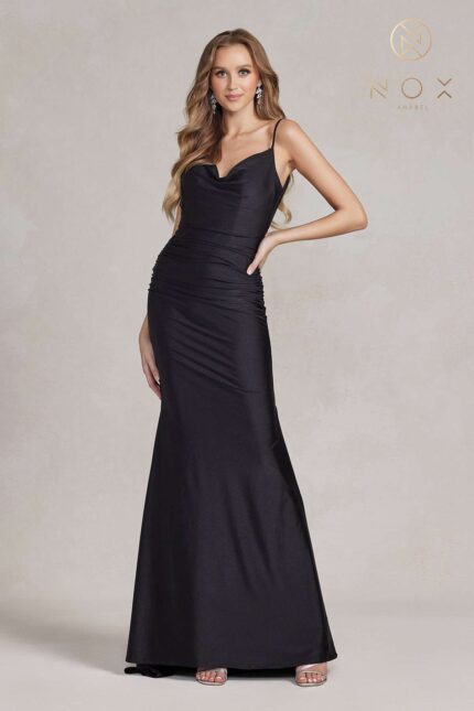Cowl Neck Low Back Satin Mermaid Gown