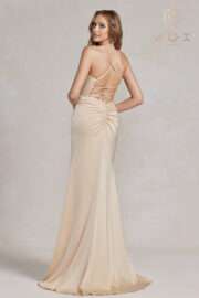 Fitted Satin Gown with Chic Cowl Neckline and Lace-Up Back! - Image 5