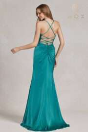 Fitted Satin Gown with Chic Cowl Neckline and Lace-Up Back! - Image 7