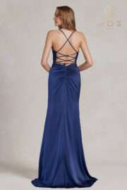 Fitted Satin Gown with Chic Cowl Neckline and Lace-Up Back! - Image 9