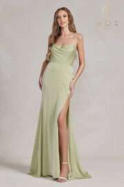 Fitted Satin Gown with Chic Cowl Neckline and Lace-Up Back! - Image 10