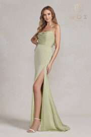 Fitted Satin Gown with Chic Cowl Neckline and Lace-Up Back! - Image 11