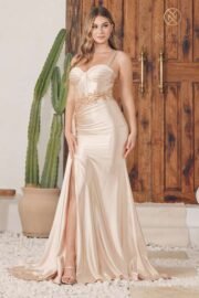Lace-Up Embroidered Satin Gown - Image 11