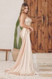 Lace-Up Embroidered Satin Gown - Image 9