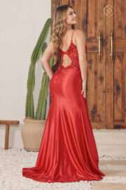Satin gown adorned with stunning embroidery accentuating the bustier corset. - Image 7