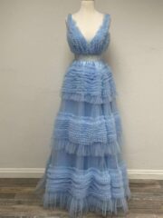 Multi-layered Ruffled Tulle material Illusion Waistline Lace-Up Back