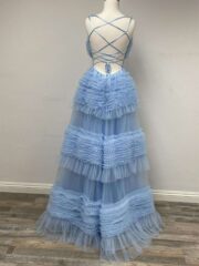 Multi-layered Ruffled Tulle material Illusion Waistline Lace-Up Back - Image 2