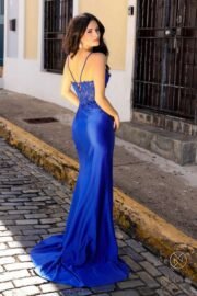 Long Satin skirt drapes beautifully and a subtle side slit lace-up back! - Image 6