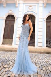 Trumpet Long Gown with Straight Top and Spaghetti Straps Lace-Up Back!