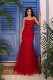 Trumpet Long Gown with Straight Top and Spaghetti Straps Lace-Up Back! - Image 5