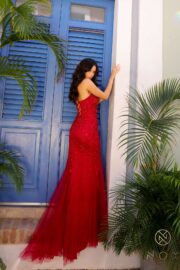Trumpet Long Gown with Straight Top and Spaghetti Straps Lace-Up Back! - Image 6