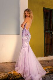 Full Iridescent Applique V-neckline Spaghetti Straps Mermaid - Image 8