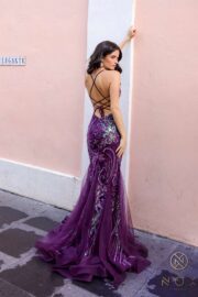Full Iridescent Applique V-neckline Spaghetti Straps Mermaid - Image 12