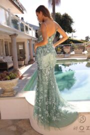 V-Neck Sequin Tulle Gown with Slit - Image 2