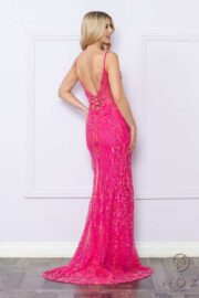 Plunging neckline adorned with stylish straps and mesh side details. - Image 8