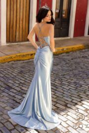 STRETCH SATIN BUSTIER SPAGHETTI STRAP CORSET FORMAL LONG DRESS - Image 14