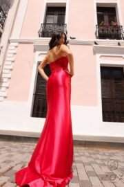 Long gown features a strapless corset bodice with rhinestones - Image 2