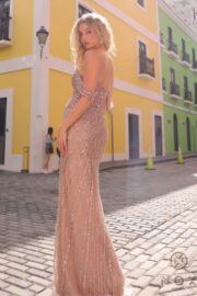 Sequin Off-Shoulder Plunged Neckline Dress - Image 2
