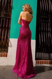 Gown covered with sequins and slit features a daring plunging V-neckline - Image 4
