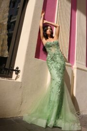 Mermaid Sleeveless Sweetheart Sheer Boned Top Dress