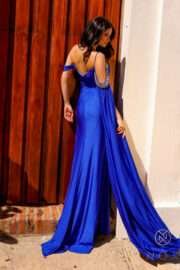 Draped Off-Shoulder Sleeve Dress with Slit - Image 4