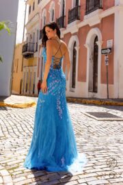 Straight across neckline trumpet silhouette tulle and adorned with shimmering sequined embroidery - Image 3