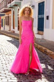 Straight across neckline trumpet silhouette tulle and adorned with shimmering sequined embroidery - Image 4