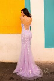 Straight across neckline trumpet silhouette tulle and adorned with shimmering sequined embroidery - Image 7