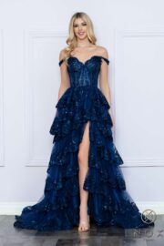 Off Shoulder Lace Detail Tiered Long Dress - Image 4