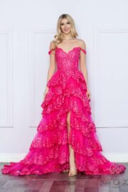 Off Shoulder Lace Detail Tiered Long Dress - Image 2
