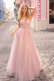 A-Line Sheer Bone Waist Tulle Gown - Image 3