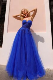 A-Line Sheer Bone Waist Tulle Gown - Image 2