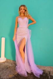 Sleeveless Sequin Lace-Up Gown with Overskirt - Image 2