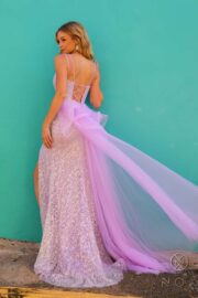 Sleeveless Sequin Lace-Up Gown with Overskirt - Image 4
