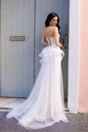 Sleeveless Sequin Lace-Up Gown with Overskirt - Image 3