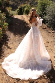 Puff Sleeve Embroidered Corset A-Line Wedding Dress - Image 2