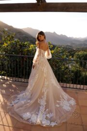 Puff Sleeve Floral Embroidered Corset Wedding Gown - Image 2