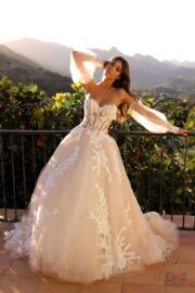 Puff Sleeve Floral Embroidered Corset Wedding Gown - Image 3