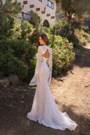 Lace Sequin Embroidered Long Bell Sleeve Wedding Gown - Image 2
