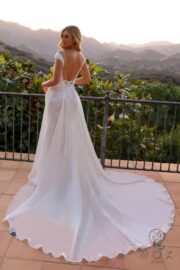 Plunged Neckline Beaded Wedding Gown with Overskirt - Image 2