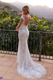 Plunged Neckline Beaded Wedding Gown with Overskirt - Image 3