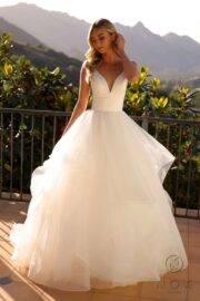 V-Neck Layered Tulle A-line Wedding Dress