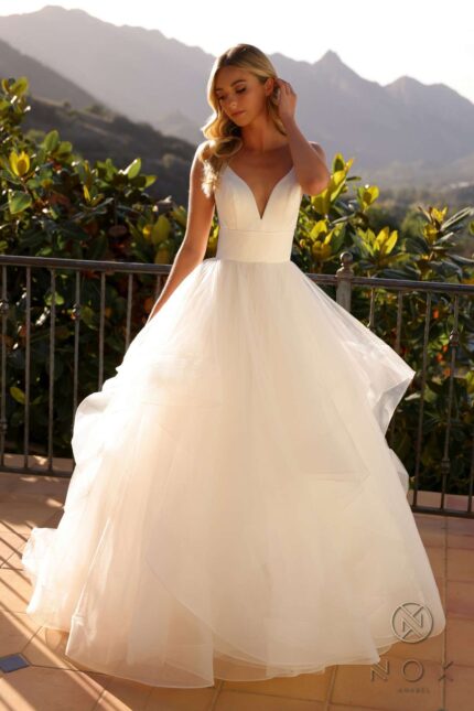 V-Neck Layered Tulle A-line Wedding Dress