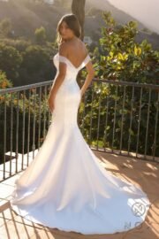 Satin Off Shoulder Deep V-Neck Mermaid Wedding Dress - Image 2